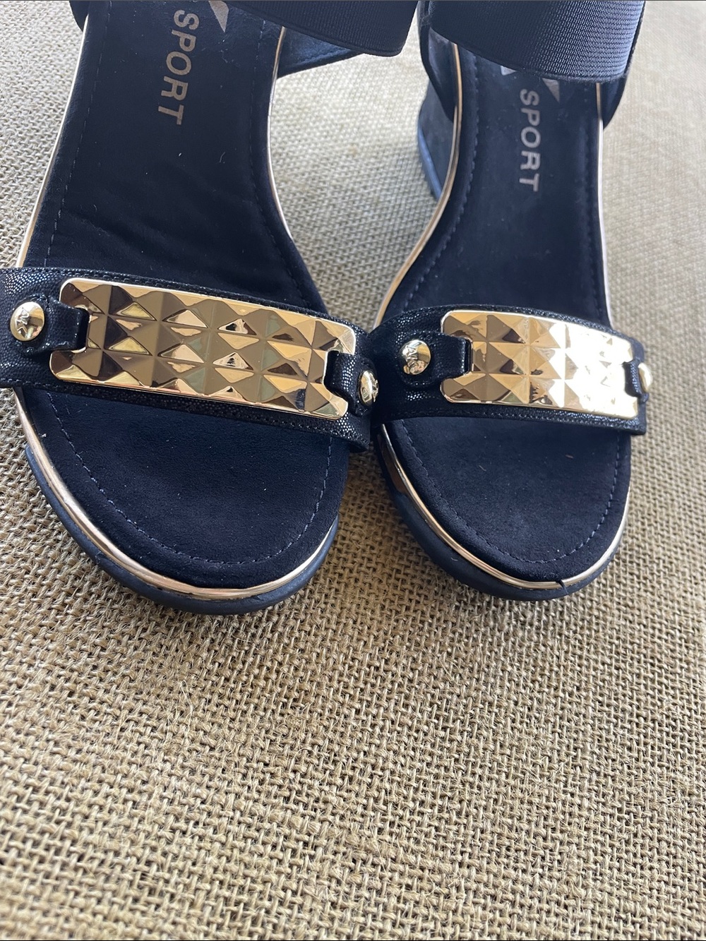 Anne Klein Black Sandals with Gold Stud Accent.
NWOT/BOX - Picture 3 of 7